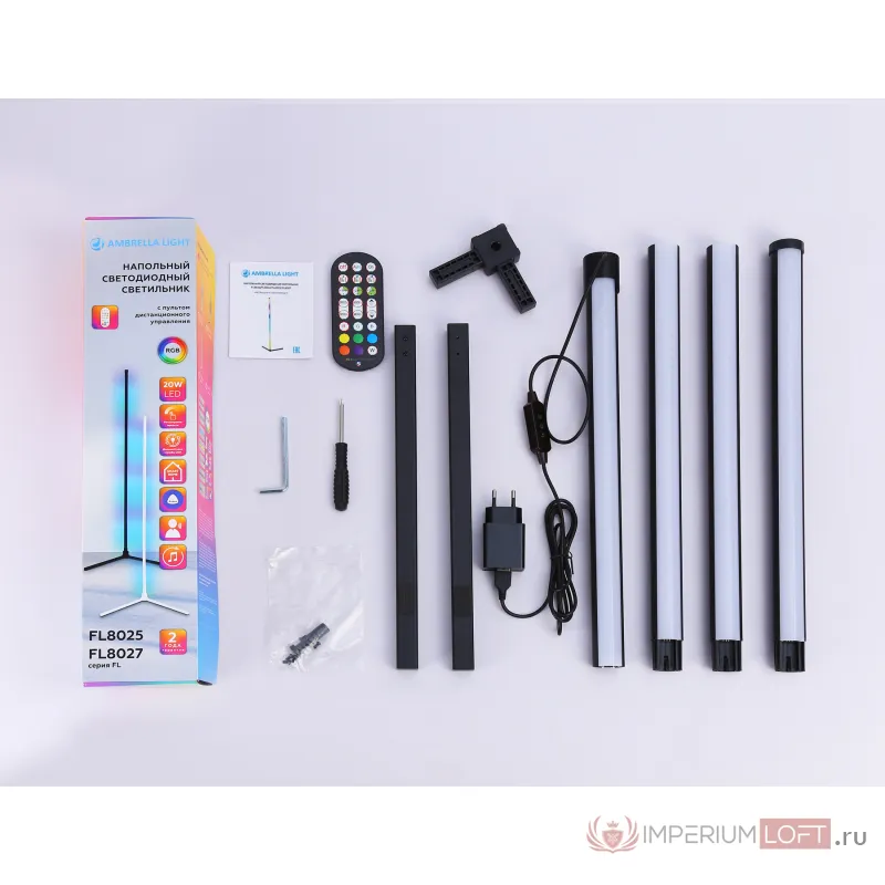 Светильник светодиодный напольный RGB с пультом FL8027 BK черный LED 20W RGB D32*1650 (ПДУ РАДИО 2.4G) от NovaLamp