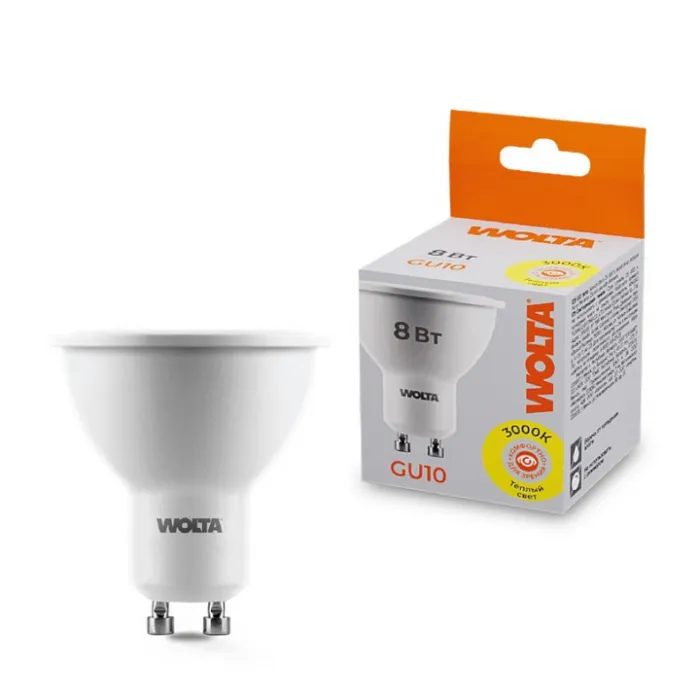 Лампа светодиодная Wolta GU10 8Вт 3000K 25YPAR16-230-8GU10 от ImperiumLoft