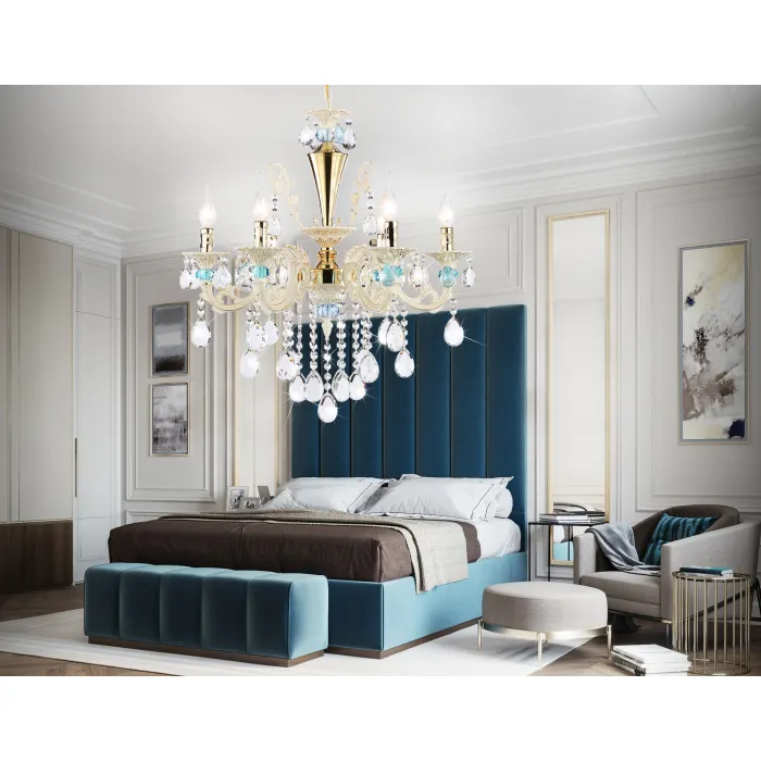 Подвесная люстра с хрусталем TR4923/6 GD/WH/BL золото/белый/голубой E14*6 max 40W D600*620 от NovaLamp