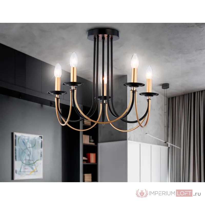 Подвесная люстра со сменной лампой TR9621/5 BK/CGD черный/золото E14/5 max 40W D570*410 от NovaLamp