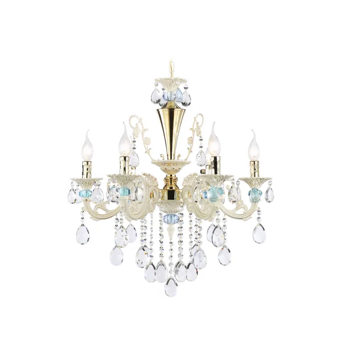 Подвесная люстра с хрусталем TR4923/6 GD/WH/BL золото/белый/голубой E14*6 max 40W D600*620 от NovaLamp