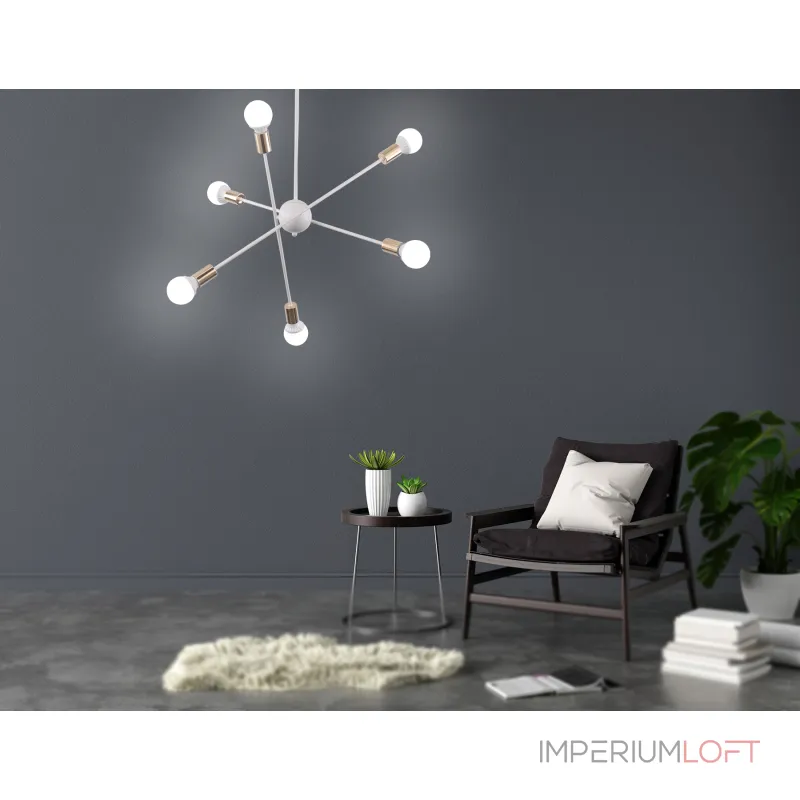Подвесной светильник в стиле лофт TR80432/6 WH/GD белый/золото E27/6 max 60W D950*730 от NovaLamp