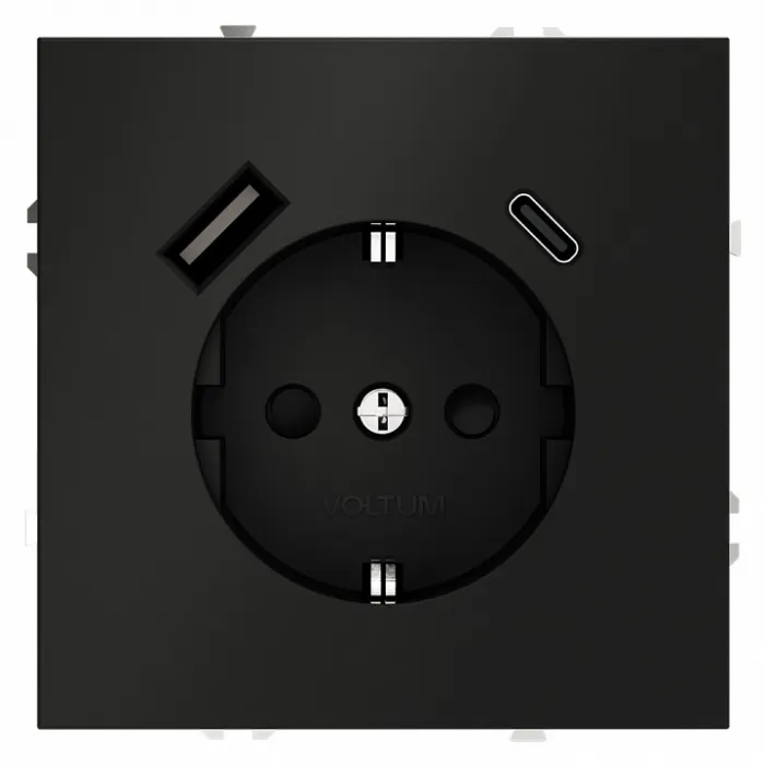 Розетка с заземлением и со шторкой и 2хUSB type A и C без рамки Voltum S70 VLS040508 от ImperiumLoft