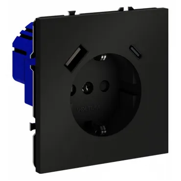 Розетка с заземлением и со шторкой и 2хUSB type A и C без рамки Voltum S70 VLS040508