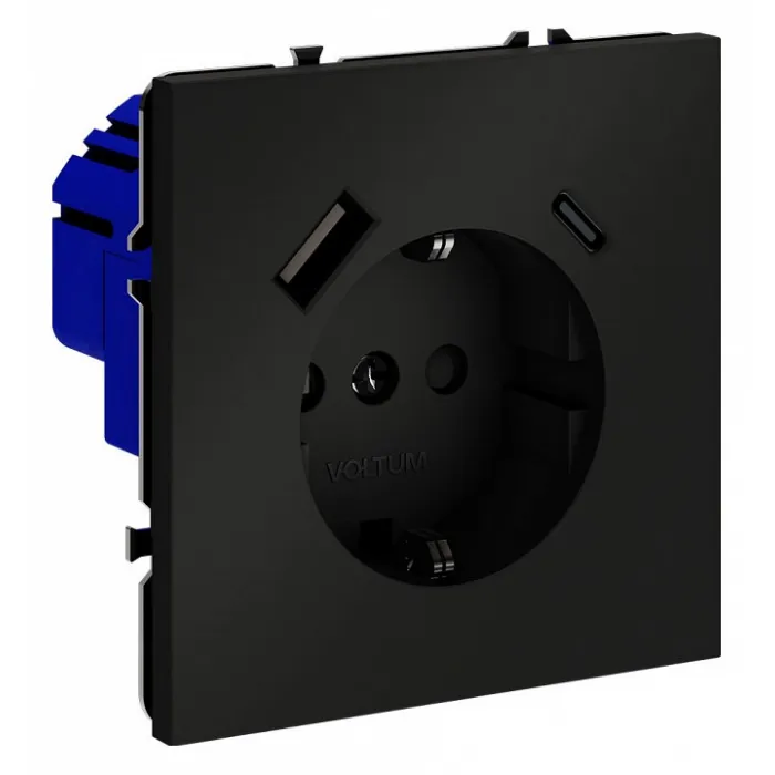 Розетка с заземлением и со шторкой и 2хUSB type A и C без рамки Voltum S70 VLS040508 от ImperiumLoft