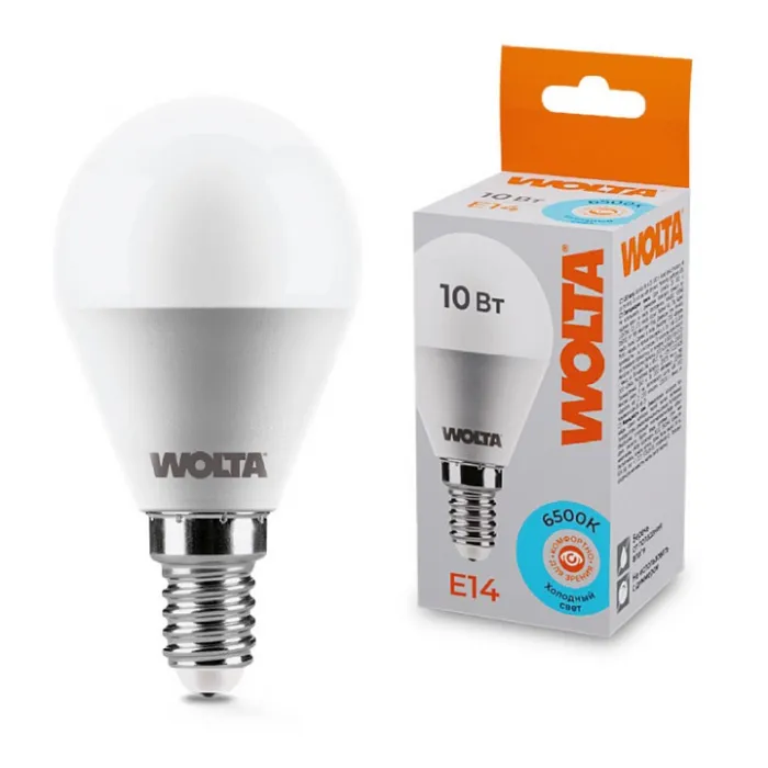 Лампа светодиодная Wolta E14 10Вт 6500K 25W45GL10E14 от ImperiumLoft