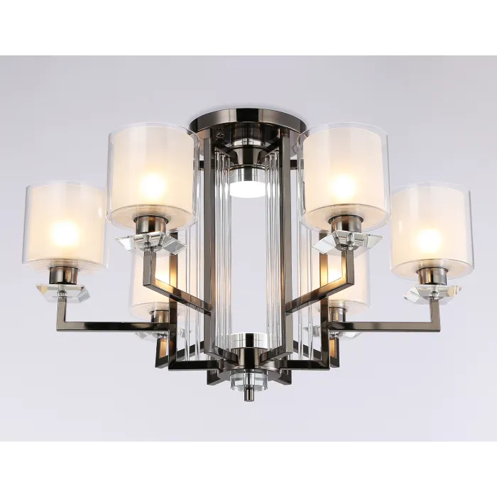 Потолочная люстра TR4422/6 DCH/CL/FR черный хром/прозрачный/белый матовый E27*6 max 40W D748*463 (лампы LED E27*6 10W 4200K в комплекте) от NovaLamp