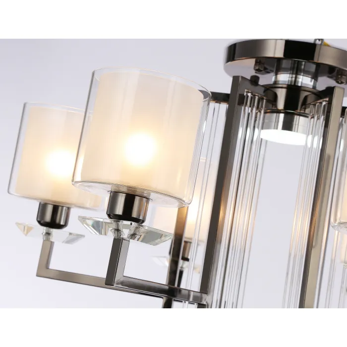 Потолочная люстра TR4422/6 DCH/CL/FR черный хром/прозрачный/белый матовый E27*6 max 40W D748*463 (лампы LED E27*6 10W 4200K в комплекте) от NovaLamp