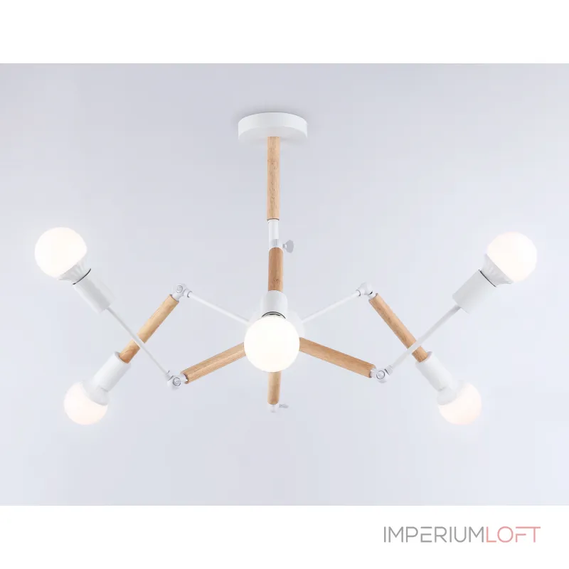 Подвесной светильник в стиле лофт TR80485/6 WH/LW белый/светлое дерево E27/6 max 60W D930*510 от NovaLamp