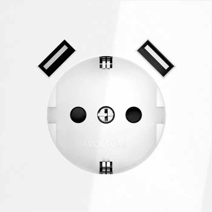Розетка с заземлением и со шторкой и 2хUSB type A без рамки Voltum S70 VLS040401 от ImperiumLoft