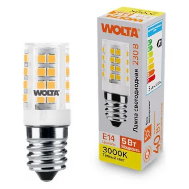 Лампа светодиодная Wolta E14 5Вт 3000K WSTD-JCD-5W3KE14-C