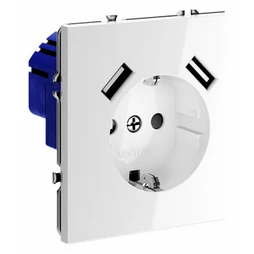 Розетка с заземлением и со шторкой и 2хUSB type A без рамки Voltum S70 VLS040401