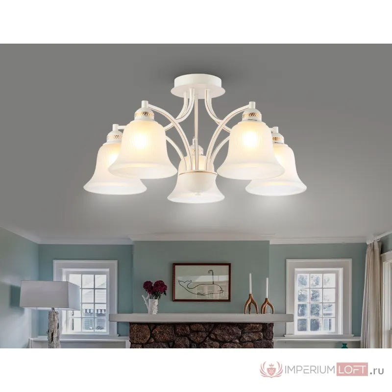 Потолочная люстра TR3050/5 WH/GD/FR белый/золото/белый матовый E27/5 max 40W D630*320 от NovaLamp