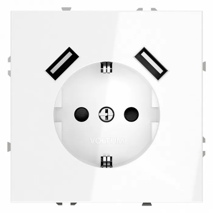 Розетка с заземлением и со шторкой и 2хUSB type A без рамки Voltum S70 VLS040401 от ImperiumLoft