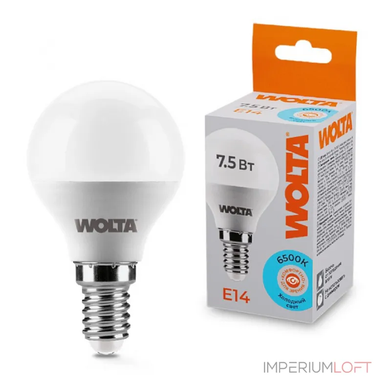 Лампа светодиодная Wolta E14 7.5Вт 6500K 25W45GL7.5E14 от ImperiumLoft