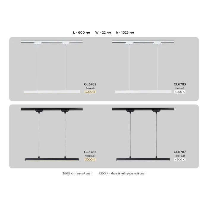 Светильник светодиодный трековый GL6782 WH белый LED 24W 3000K 600*22*1025 от NovaLamp