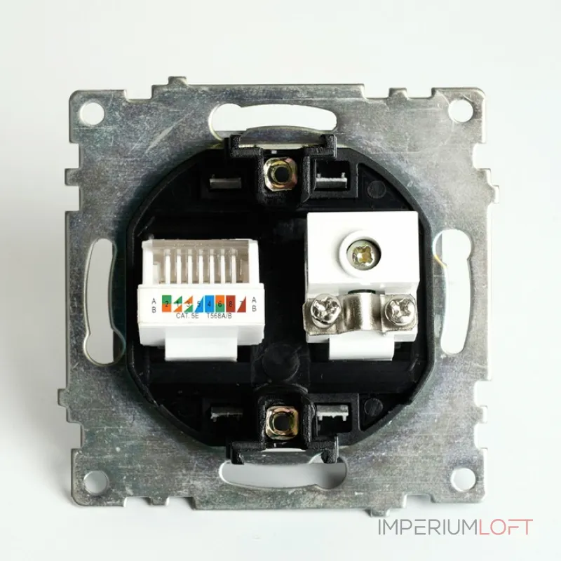 ТВ-розетка и розетка Ethernet RJ-45 без рамки Stekker Катрин 49182 ТВ-розетка и розетка Ethernet RJ-45 без рамки Stekker Катрин 49182