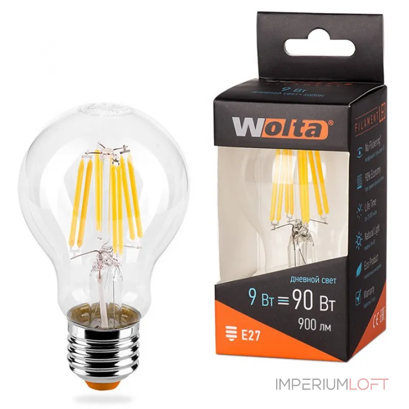Лампа светодиодная Wolta E27 9Вт 4000K 25S60BLFT9E27 от ImperiumLoft
