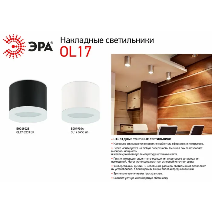 Накладной светильник Эра OL17 GX53 BK Б0049028 от ImperiumLoft