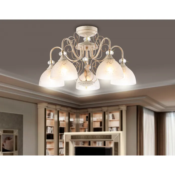 Потолочная люстра TR3057/5 BG/GD/FR бежевый/золото/белый матовый E27/5 max 40W D600*380 от NovaLamp