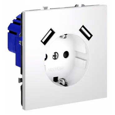 Розетка с заземлением и со шторкой и 2хUSB type A без рамки Voltum S70 VLS040402