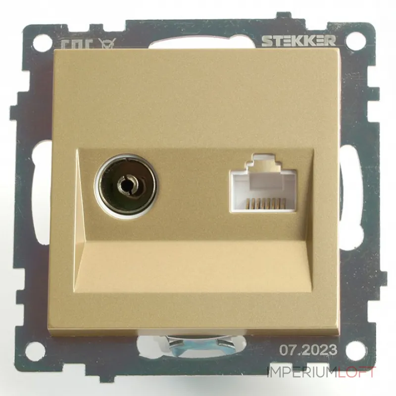 ТВ-розетка и розетка Ethernet RJ-45 без рамки Stekker Катрин 49230 ТВ-розетка и розетка Ethernet RJ-45 без рамки Stekker Катрин 49230