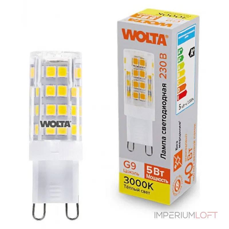 Лампа светодиодная Wolta G9 5Вт 3000K WSTD-JCD-5W3KG9-C