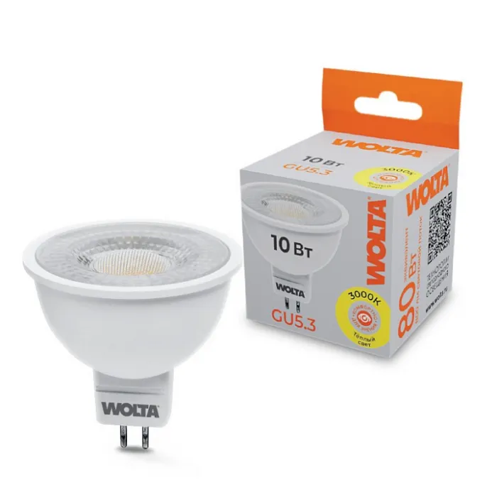Лампа светодиодная Wolta GU5.3 10Вт 3000K WSTD-MR16-220V10W3KGU5.3-L от ImperiumLoft