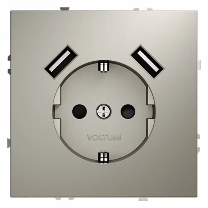 Розетка с заземлением и со шторкой и 2хUSB type A без рамки Voltum S70 VLS040403 от ImperiumLoft