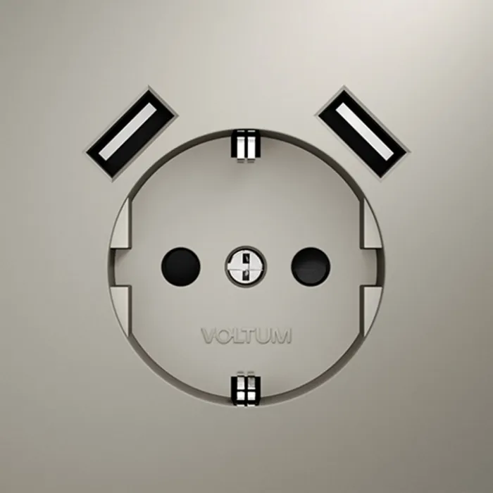 Розетка с заземлением и со шторкой и 2хUSB type A без рамки Voltum S70 VLS040403 от ImperiumLoft