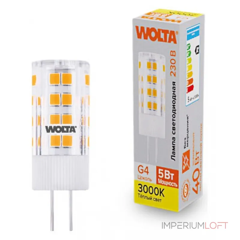 Лампа светодиодная Wolta G4 5Вт 3000K WSTD-JC-220V5W3KG4-C