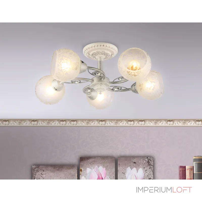 Потолочная люстра TR3062/5 WH/SL/FR белый/серебро/белый матовый E27/5 max 40W D615*245 от NovaLamp