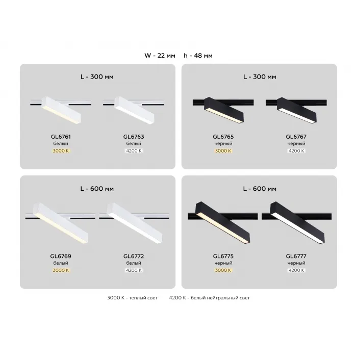 Светильник светодиодный трековый GL6761 WH белый LED 12W 3000K 300*22*48 от NovaLamp