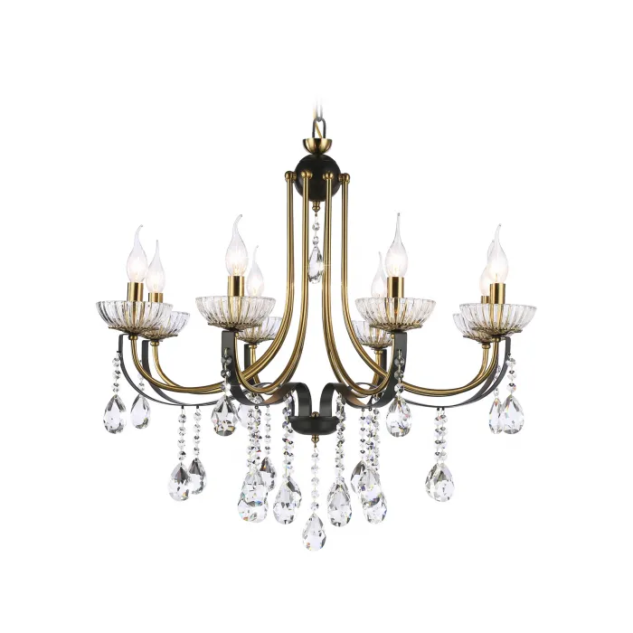 Подвесная люстра с хрусталем TR4953/8 BK/GD/CL черный/золото/прозрачный E14*8 max 40W D740*735 от NovaLamp