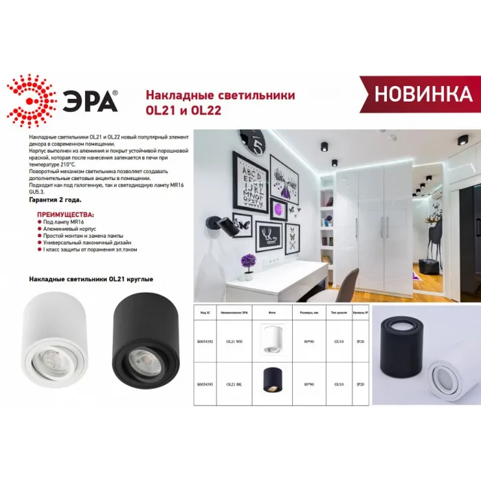 Накладной светильник Эра OL21 BK Б0054393 от ImperiumLoft