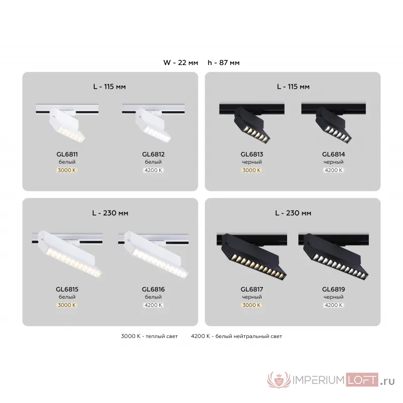 Светильник светодиодный трековый GL6815 WH белый LED 12W 3000K 24° 230*22*87 от NovaLamp