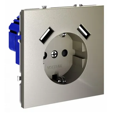 Розетка с заземлением и со шторкой и 2хUSB type A без рамки Voltum S70 VLS040404