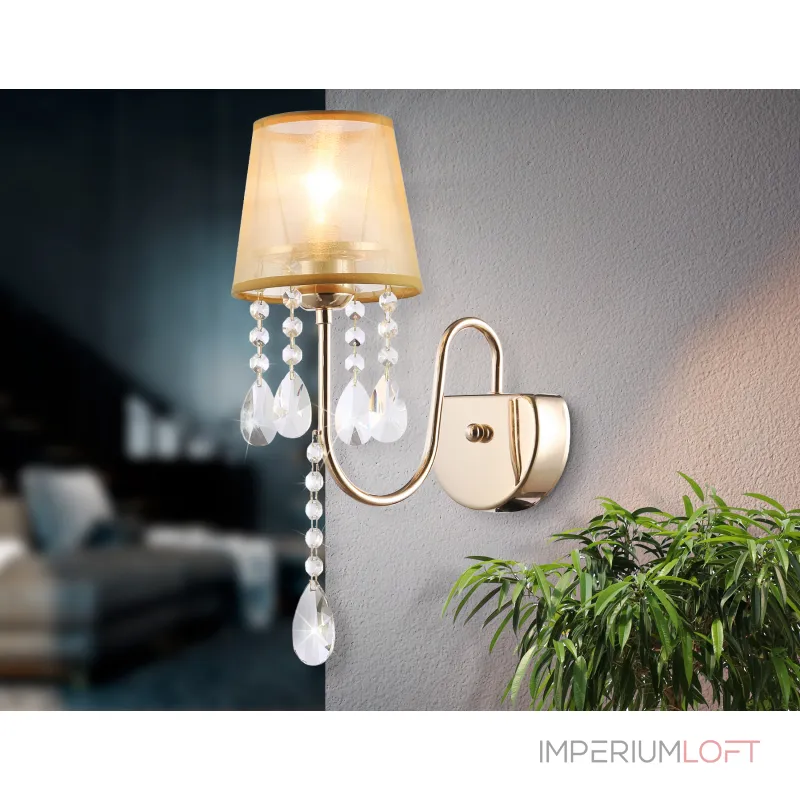 Настенный светильник с абажуром и хрусталем TR4596 GD золото E14 max 40W 460*140*250 от NovaLamp