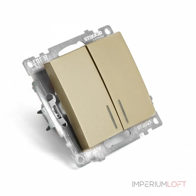 Выключатель двухклавишный с подсветкой без рамки Stekker Катрин 49217 от ImperiumLoft