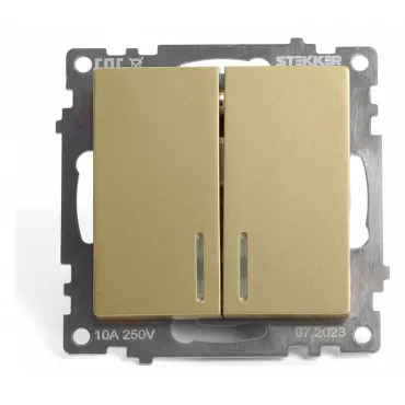 Выключатель двухклавишный с подсветкой без рамки Stekker Катрин 49217