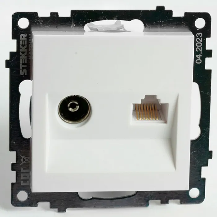 ТВ-розетка и розетка Ethernet RJ-45 без рамки Stekker GLS00-7106-01 49181 от ImperiumLoft