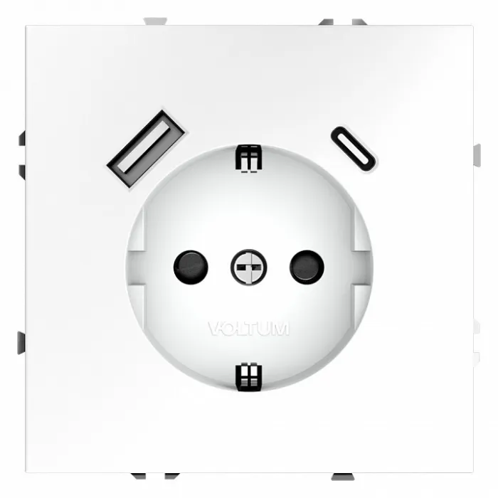 Розетка с заземлением и со шторкой и 2хUSB type A и C без рамки Voltum S70 VLS040502 от ImperiumLoft