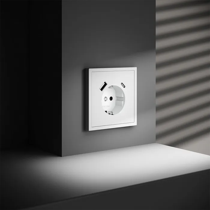 Розетка с заземлением и со шторкой и 2хUSB type A и C без рамки Voltum S70 VLS040502 от ImperiumLoft