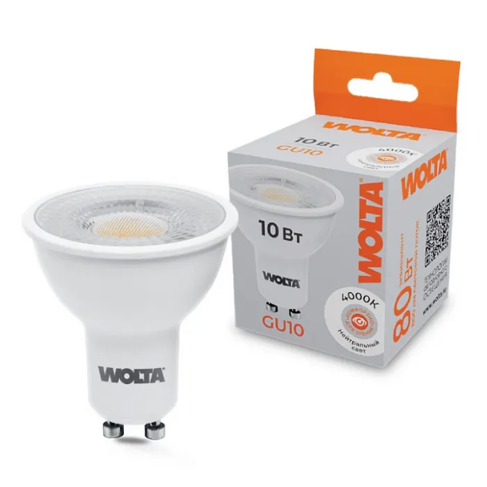 Лампа светодиодная Wolta GU10 10Вт 4000K WSTD-PAR16-220V10W4KGU10-L от ImperiumLoft