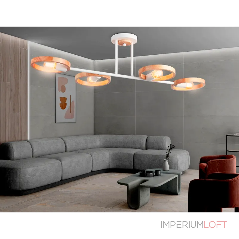 Подвесной светильник со сменной лампой TR8247/4 WH/LWD белый/светлое дерево E27/4 max 40W 840*360*220 от NovaLamp