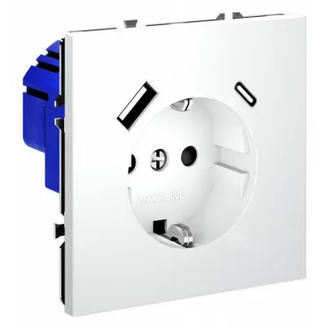 Розетка с заземлением и со шторкой и 2хUSB type A и C без рамки Voltum S70 VLS040502