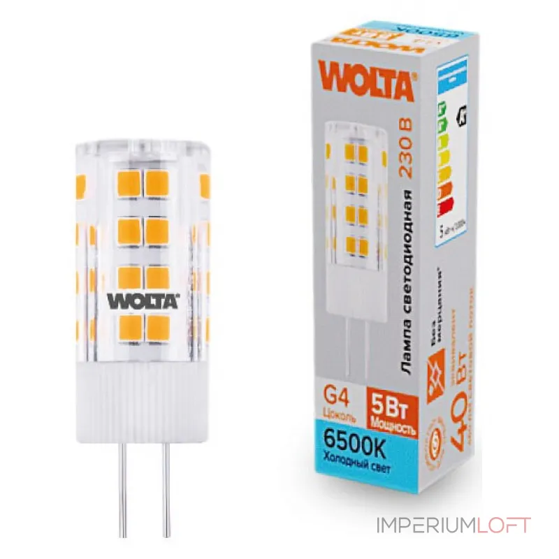 Лампа светодиодная Wolta G4 5Вт 6500K WSTD-JC-220V5W6KG4-C