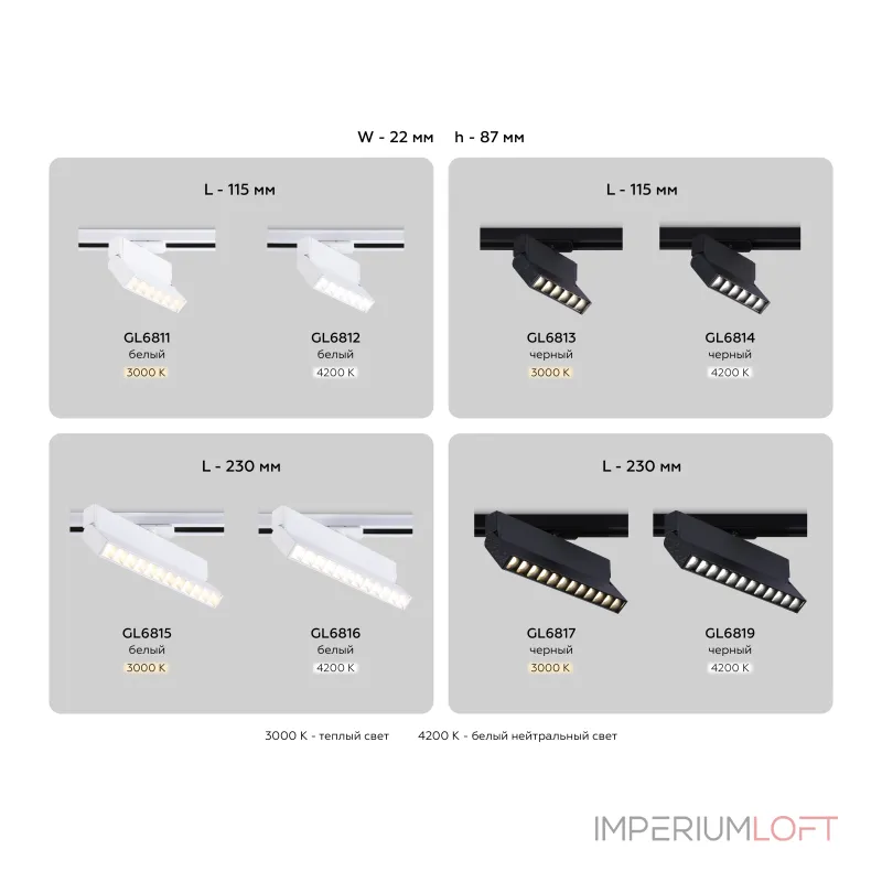 Светильник светодиодный трековый GL6817 BK черный LED 12W 3000K 24° 230*22*87 от NovaLamp