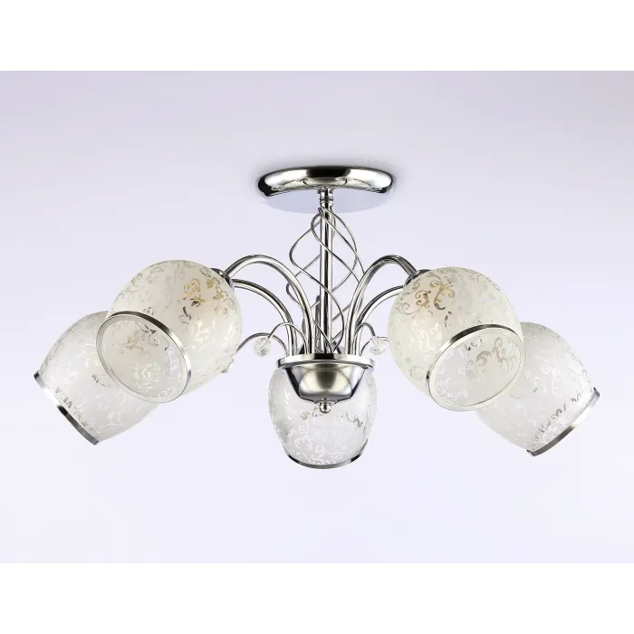 Подвесная люстра TR3188/5 CH/CL/FR хром/прозрачный/белый матовый E27/5 max 40W D600*285 от NovaLamp