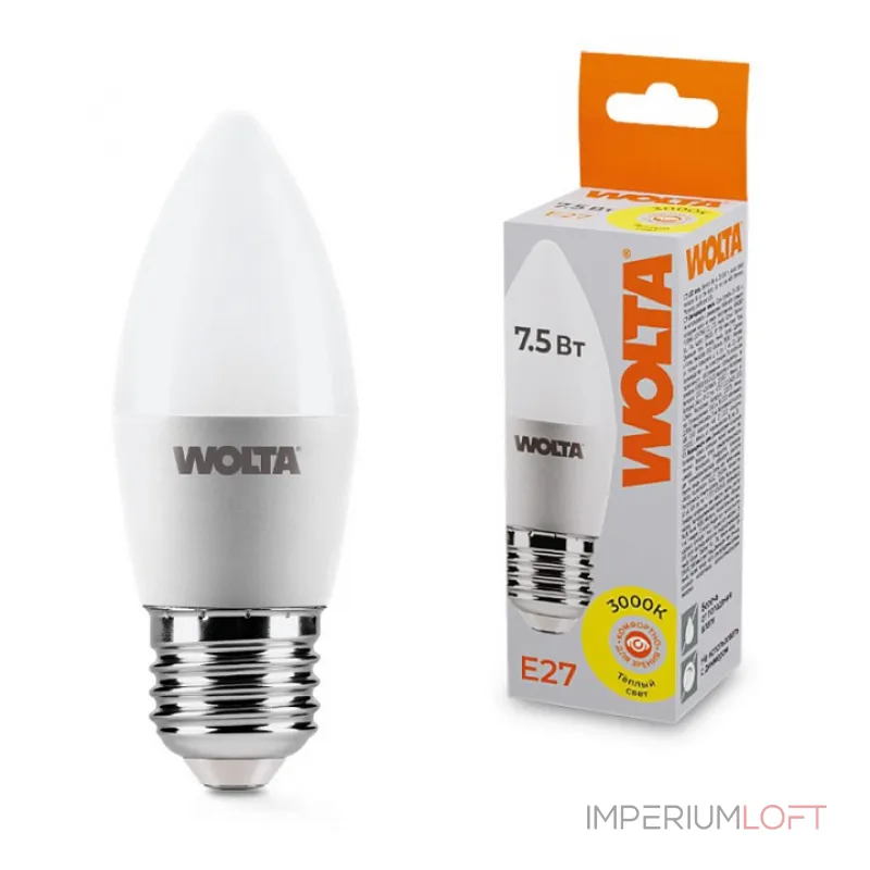 Лампа светодиодная Wolta E27 7.5Вт 3000K 25YC7.5E27
